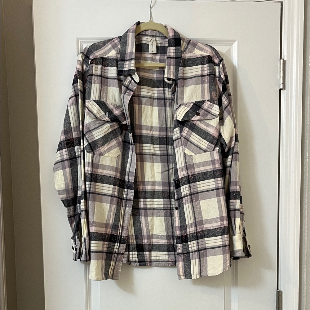 Sew In Love Checkered Button Down Shirt - Black, Cream, Pink